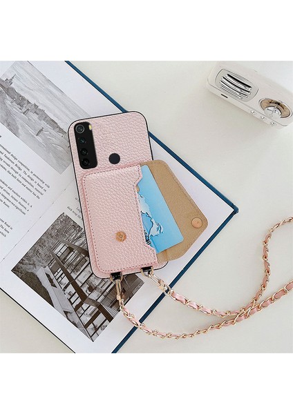 Xiaomi Redmi Note 8 Zebana Askılı Deri Kılıf Rose Gold