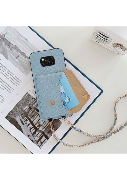 Xiaomi Poco X3 Nfc Zebana Askılı Deri Kılıf Açık Mavi