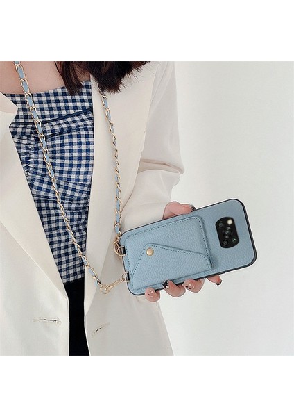 Xiaomi Poco X3 Nfc Zebana Askılı Deri Kılıf Açık Mavi