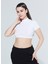 Laura Dik Yaka Ribanalı Organik Pamuk Örme Crop T-Shirt 1110 3