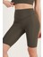 Kadın Haki Renk Yüksek Bel Toparlayıcı Kısa Spor Tayt Biker Şort Basics Casual & Comfort 1070 2