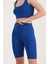 Kadın Sax Mavi Yüksek Bel Toparlayıcı Kısa Spor Tayt Biker Şort Basics Casual & Comfort 1070 1