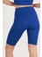 Kadın Sax Mavi Yüksek Bel Toparlayıcı Kısa Spor Tayt Biker Şort Basics Casual & Comfort 1070 3