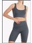 Kadın Antrasit Yüksek Bel Toparlayıcı Kısa Spor Tayt Biker Şort Basics Casual & Comfort 1070 4