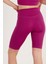 Kadın Mürdüm Yüksek Bel Toparlayıcı Kısa Spor Tayt Biker Şort Basics Casual & Comfort 1070 1