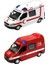 2 Adet Diecast Metal Itfaiye ve Ambulans Mercedes Sprinter Çek Bırak Işıklı Siren Sesli 14 cm Kapıları Açılır 1