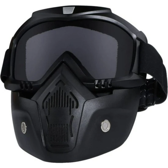 Motoanl Cross Motosiklet Bisiklet Gözlüğü Açık Kask Maskesi Süngerli Bant Lastikli Jet Maske Siyah Camlı