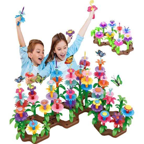 HYD 52 Parça Bahçe Çiçek Yapım Seti Yapı Blokları Yapboz Bul Tak Puzzle Eğitici Oyuncak