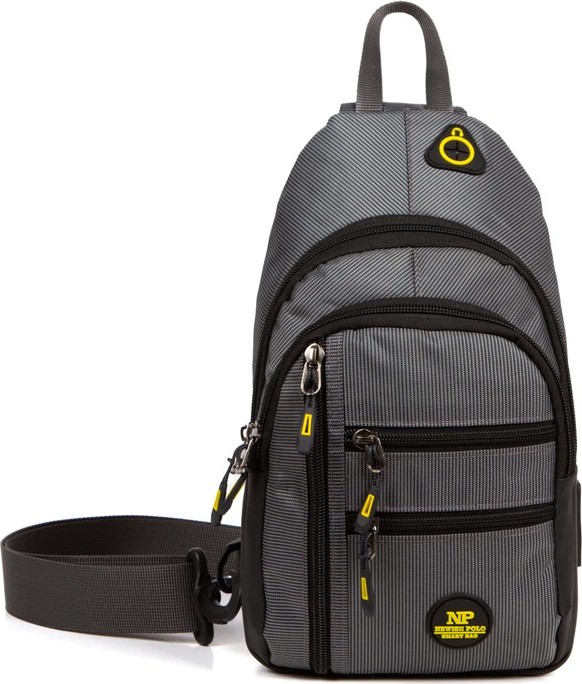 Newish Polo Body Bag USB Çıkışlı Çapraz Göğüs ve Sırt Çantası Qatro 2333 Su Geçirmez Gri Küçük Boy görsel 2