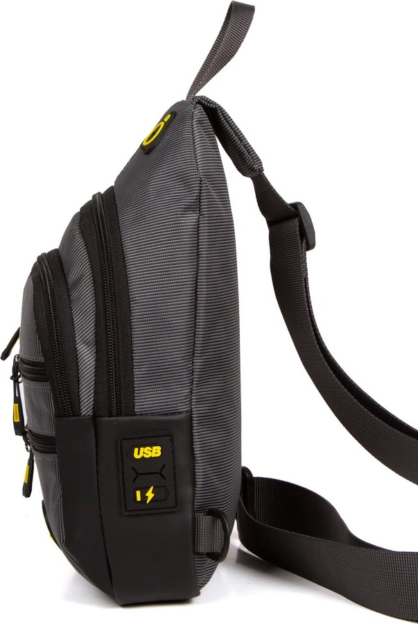 Newish Polo Body Bag USB Çıkışlı Çapraz Göğüs ve Sırt Çantası Qatro 2333 Su Geçirmez Gri Küçük Boy görsel 5