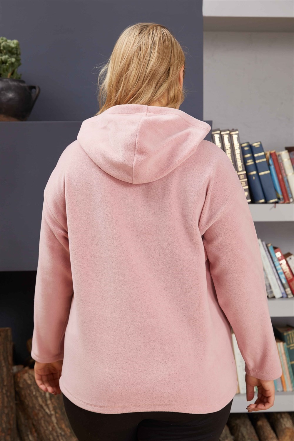 Sea Moda Polar Kumaş Kapüşonlu Sweat-Pudra görsel 5
