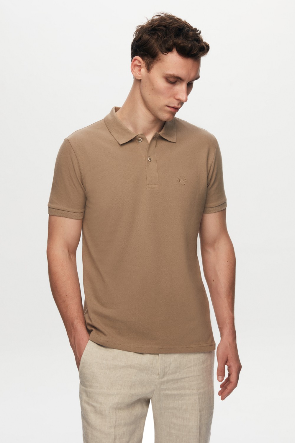 D'S Damat Regular Fit Vizon Pike Dokulu %100 Pamuk Kıvrılmaz Polo Yaka Nakışlı T-shirt 4HC14ORT51000 görsel 2