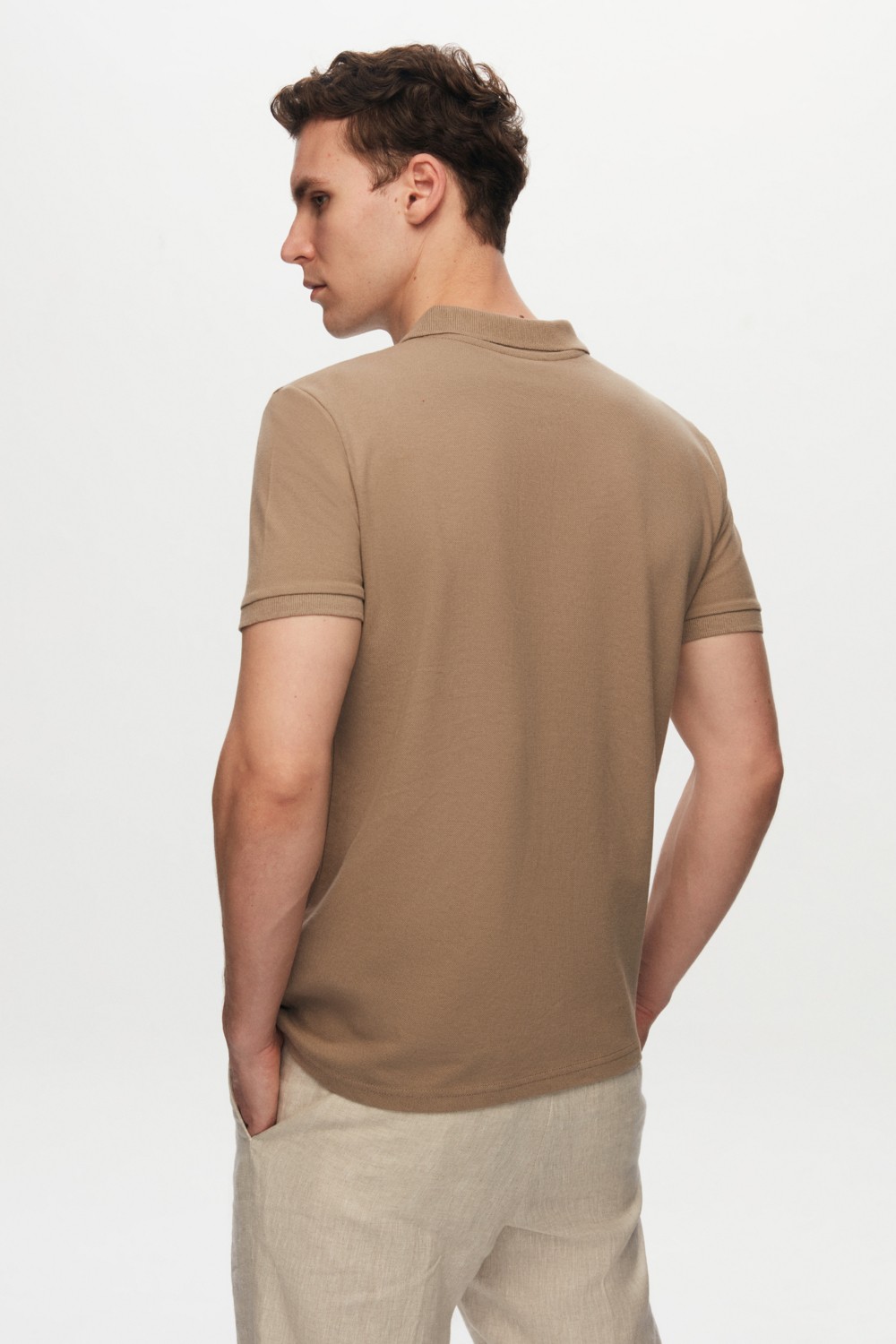 D'S Damat Regular Fit Vizon Pike Dokulu %100 Pamuk Kıvrılmaz Polo Yaka Nakışlı T-shirt 4HC14ORT51000 görsel 4