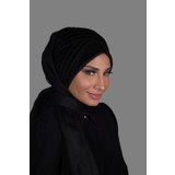 Elegance Scarf Hazır Şal Hazır Türban 5li Drape Geçmeli Lüx Hayal Tül Kumaş Siyah