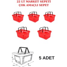 Manken İstanbul 22 Litre 5 Adet Market Sepeti, Alışveriş Sepeti, Saplı Market Sepeti