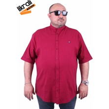 Moc Grande Mocgrande Büyük Beden Kısa Kol Erkek Likralı Keten Nakışlı Hakim Yaka Gömlek 11302 Bordo