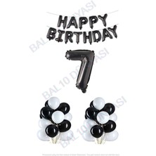 Bal10 Dünyası Happy Bırthday Siyah Renk Folyo Balon Latex Balon  ve Folyo Rakam Seti Yaş 7