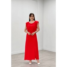 giyimmasalı Ayrobin Kumaş Büzgü Detaylı Elbise - Kırmızı