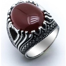 Takılingo 925 Ayar Gümüş Bordo Akik Taşlı Erkek Yüzük