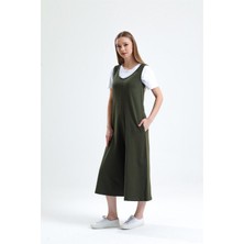 Pulur.co Haki Kolsuz Yuvarlak Yaka Iki Iplik Örme Cepli Tulum