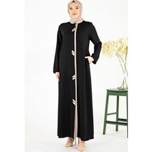 Beyza Patı Kontrast Renkli Boncuk Detaylı Siyah Ferace 3763