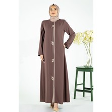 Beyza Patı Kontrast Renkli Boncuk Detaylı Kahve Ferace 3763