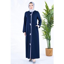 Beyza Patı Kontrast Renkli Boncuk Detaylı Lacivert Ferace 3763