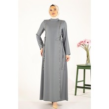 Beyza Taş Şeritli Mint Tesettür Elbise 5288
