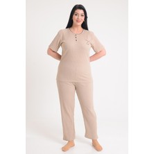 Pınkmark Kadın Bej Kısa Kol Nakışlı Büyük Beden Pijama Takımı PMTK25603