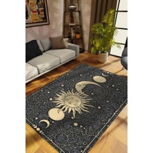 Homshtag Ay ve Güneş Desenli Halı Siyah Koyu Renkli Salon Halısı  Yıldız ve Ay Desenli Modern Halı