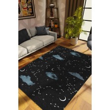 Homshtag Takım Yıldızı Siyah Koyu Renkli Salon Halısı Bulut ve Gökyüzü Temalı Genç Odası Halısı