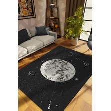 Homshtag Uzayda Ay Siyah Renkli Salon Halısı Gökyüzü Temalı Genç Odası Halısı Koyu Renkli Halı