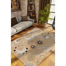 Homshtag Yerdeki Gökyüzü Desenli Halı Bej Açık Renkli Salon Halısı  Yıldız ve Ay Desenli Modern Halı