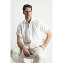 Kiğılı Kısa Kol Regular Fit Spor Pamuklu Keten Karışımlı Gömlek