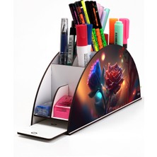 Ahşap Vip Özel Günler Serisi Gökkuşağı Cetvelli Masaüstü Kalemlik Organizer Montajlı Kutulu