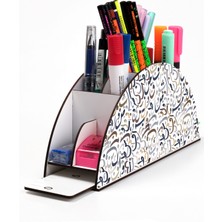 Ahşap Vip Islam Gökkuşağı Cetvelli Masaüstü Kalemlik Organizer Montajlı Kutulu