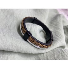 Elif  Erkek Deri Bileklik Kahverengi Rengi Manyetik Toka