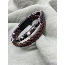 Elif  Erkek Deri Bileklik Kahverengi  Renk Manyetik Toka