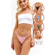 Alya Underwear Kadın Ipli Tanga Külotlar - 5’li Paket (Pudra, Mavi, Pembe, Yeşil, Lacivert) 1301P