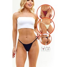 Alya Underwear Kadın Ipli Tanga Külotlar - 3’lü Paket (1 Ad Ekru, 1 Ad Kırmızı, 1 Ad Lacivert) 1301T