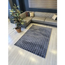 Freya Home Yumuşak Dokulu Tavşan Tüyü Peluş Yıkanabilir Kaymaz Taban Salon Halısı Çocuk Halısı Antrasit