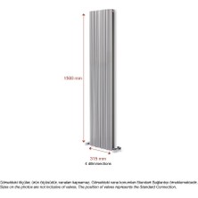 Hammam 1500 x 315 mm Amber Dikey Gümüş Gri Alüminyum Radyatör Standart Bağlantı