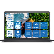 Dell Inspiron 3520 Intel Core i7 1255U 64GB 1TB SSD Windows 11 Pro 15.6" FHD Taşınabilir Bilgisayar I35201013U024