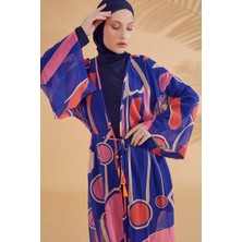 Marina Geometrik Saks Kimono Kaftan P2339