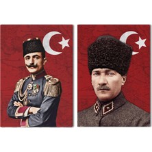 Satürn Design Enver Paşa Mustafa Kemal Atatürk 2'li Kanvas Tablo Seti 40X55CM Ittihat Terakki Paşaları