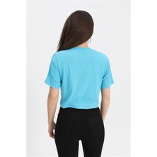 Antaress Tshirt Crop Bisiklet Yaka Off Yazılı - Mavi