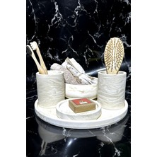 Betonmall Bej Mermer Desen Beton Banyo Seti Organizer Diş Fırçalık