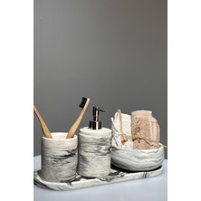 Betonmall Mermer Görünümlü Banyo Seti Gri Renk 4 Parça Suya Dayanıklı ve Kolay Temizlenir