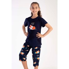 Vienetta Pamuklu Kız Çocuk Kısa Kol Kaprili Pijama Takım