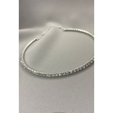 Lisinya Gümüş Renk Zirkon Kadın Su Yolu Choker Kolye - 2405